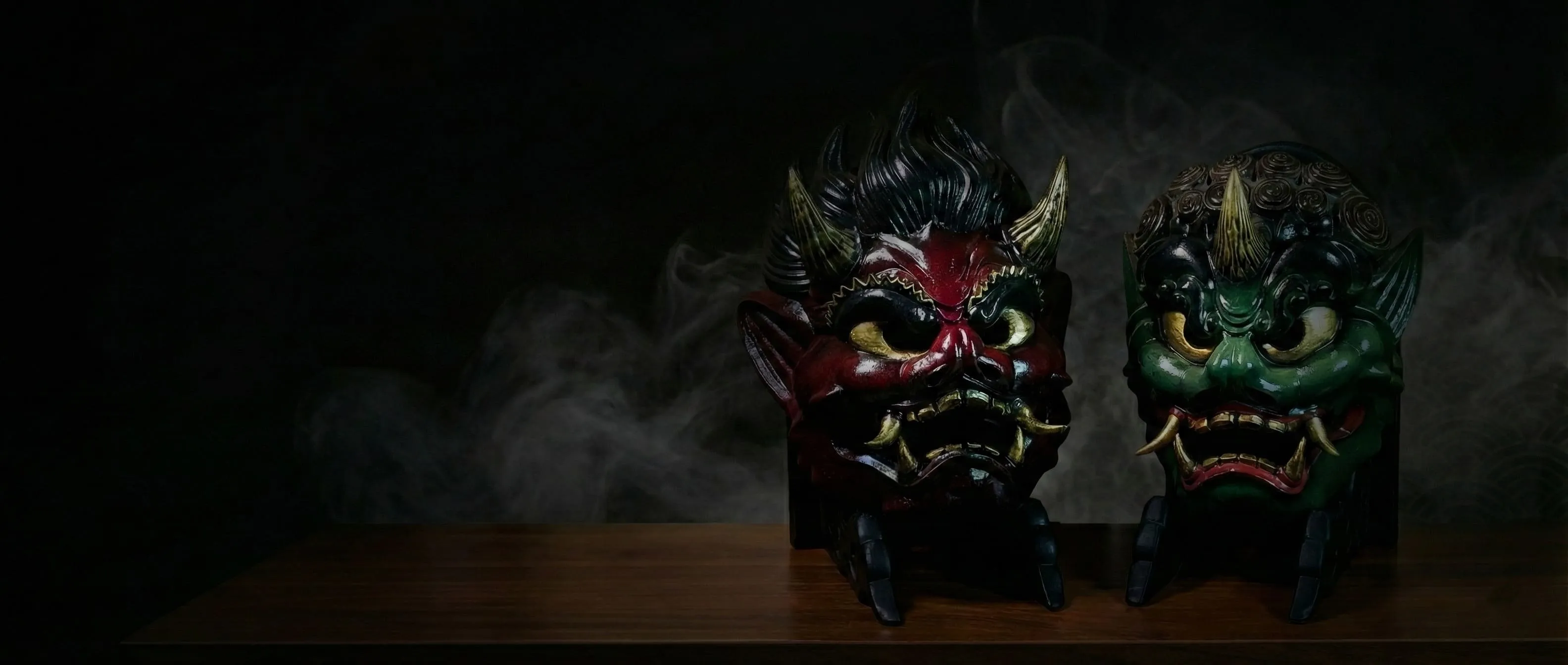 Handmade Japanese Oni masks by Dai Yokai