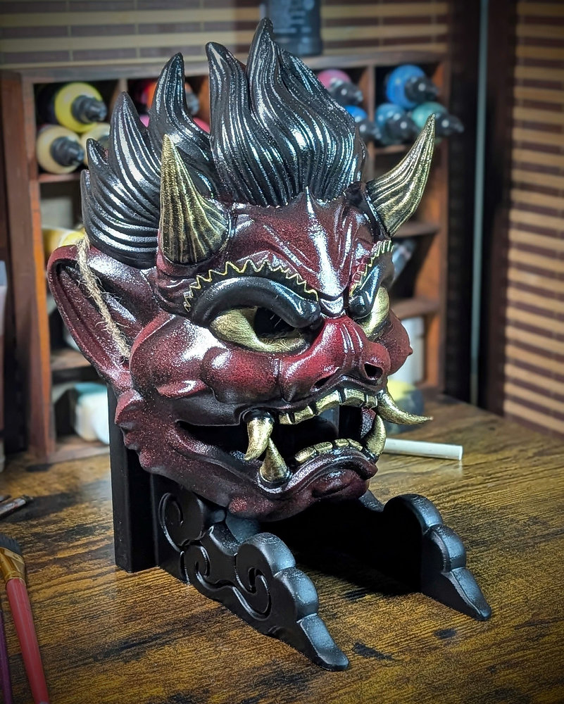 Raijin : le dieu du tonnerre né de la mort (signification et masque), masque japonais fait main Dai Yokai en Bretagne
