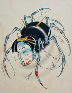 Jorogumo, femme-araignée du folklore japonais, illustration Dai Yokai