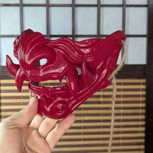 Demi-Masque Hannya Mempo Samouraï, demi-masque japonais fait main par Dai Yokai