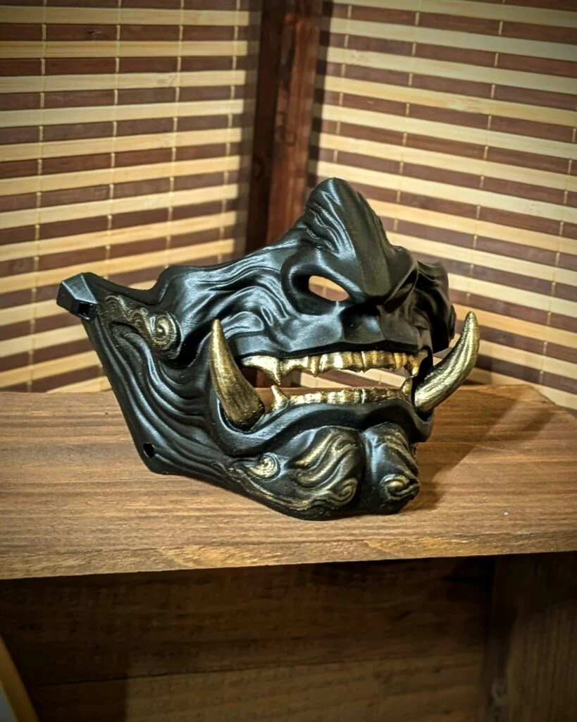 Black Mempo Oni Half Mask | Samurai Cosplay Mask