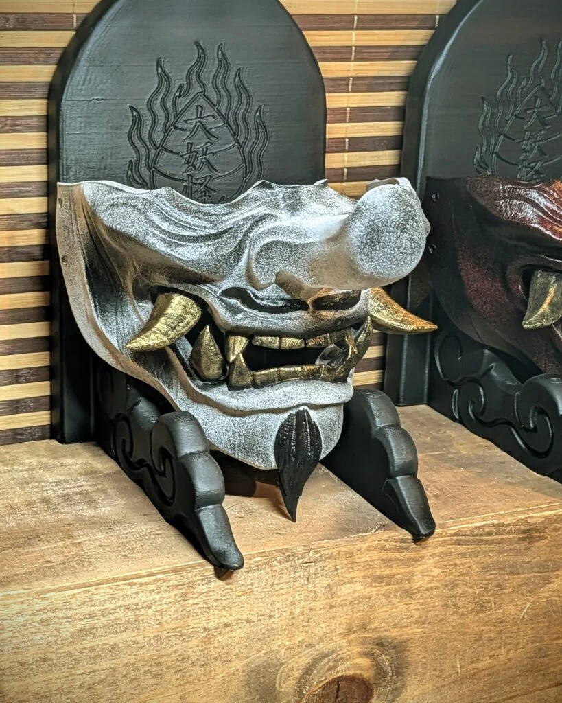 White Mempo Tengu Half Mask - Handmade Samurai