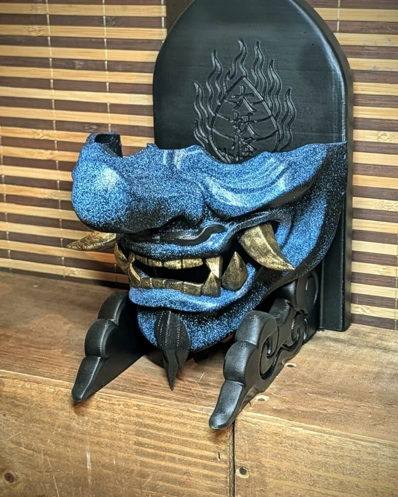 Handmade Blue Mempo Tengu Half Mask