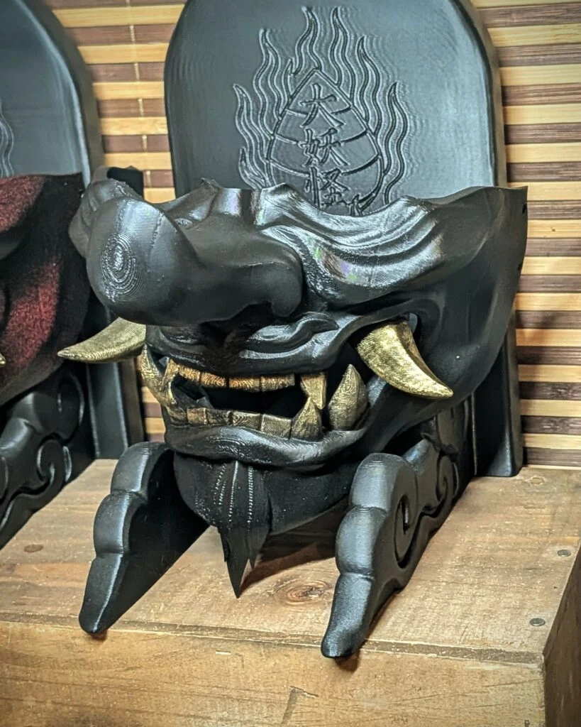 Handmade Black Mempo Tengu Half Mask