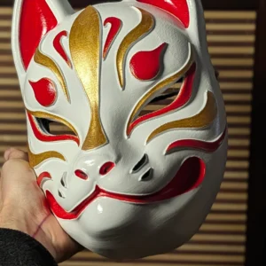 Masque Kitsune Blanc Moderne, masque japonais fait main par Dai Yokai
