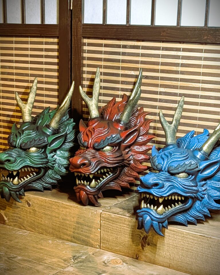 Masque Dragon Ryū Japonais, masque japonais fait main par Dai Yokai