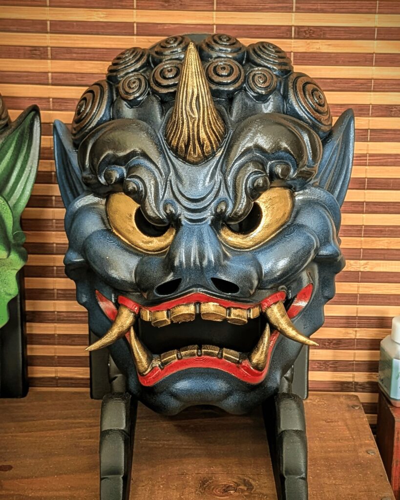 Masque Fujin Bleu fait main - Dieu japonais du vent version mystérieuse - Dai Yokai