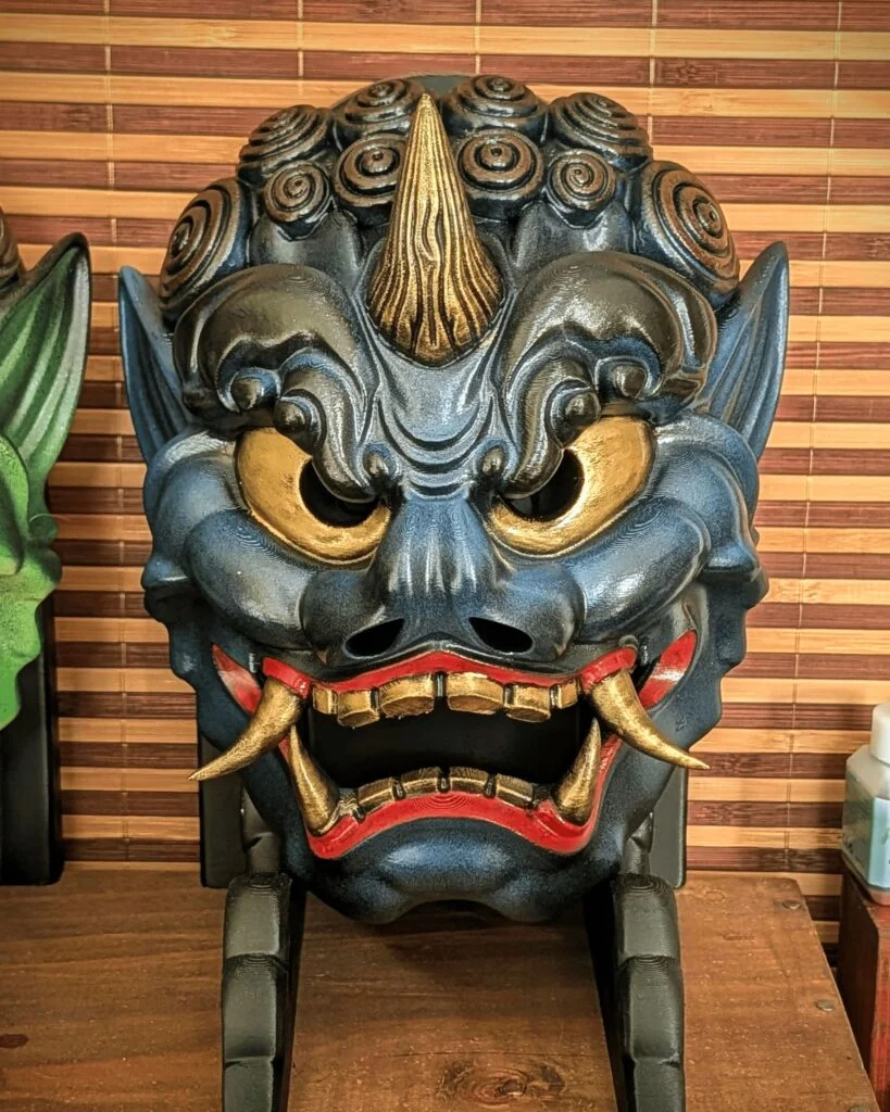 Blue Fujin Mask: Wind God & Oni Style (Japanese Decoration)