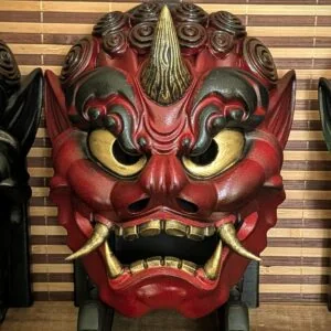 Masque Oni Fujin Rouge, masque japonais fait main par Dai Yokai
