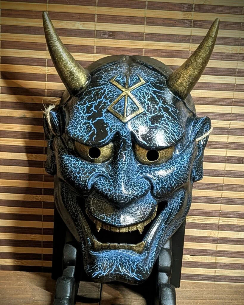Hannya Berserk Mask Blue Cracked PETG Hand Painted