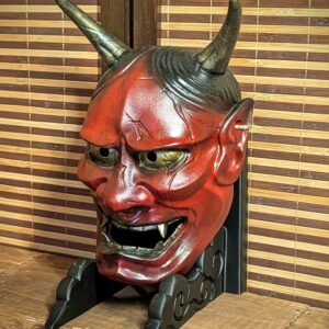 Masque Hannya Rouge Aka, masque japonais fait main par Dai Yokai