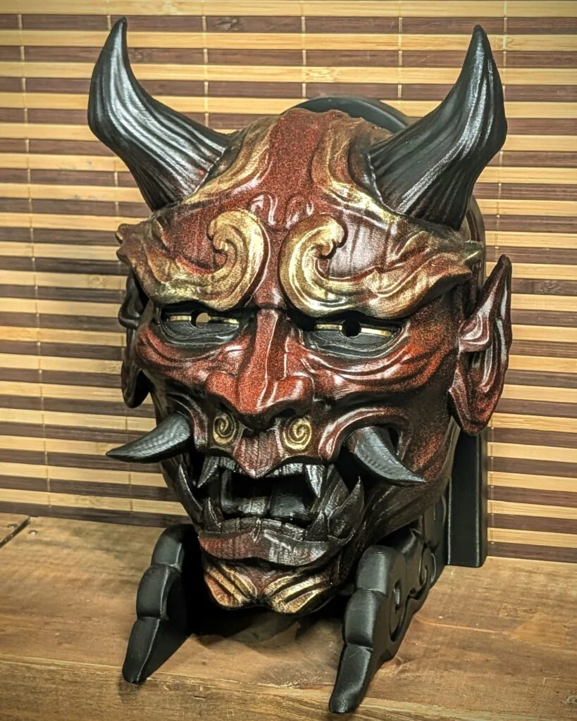 Hannya Mask: The Red & Gold Demon (Carved Wood Finish)