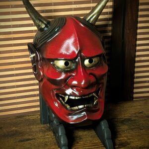 masque Hannya rouge japonais face stand déco irezumi Dai Yokai