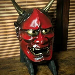 masque Hannya rouge japonais face stand déco irezumi Dai Yokai