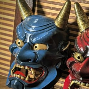 Masque Oni Ondeko Bleu, masque japonais fait main par Dai Yokai