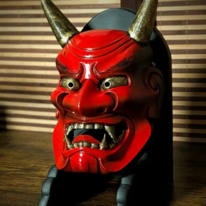 Masque Oni Ondeko Rouge, masque japonais fait main par Dai Yokai
