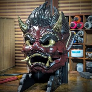 Masque Oni Raijin Rouge, masque japonais fait main par Dai Yokai
