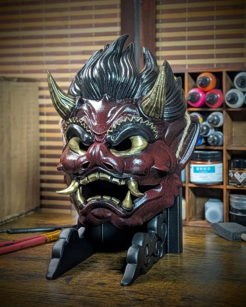 Red Raijin Mask - Handmade Japanese Thunder God