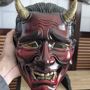 Masque Oni Salaryman Aka rouge en PETG peint à la main, vue de face