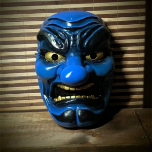 Masque Tengu Bleu Traditionnel, masque japonais fait main par Dai Yokai