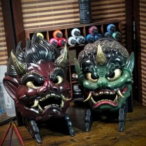 Pack Duo Oni Raijin & Fujin, pack de masques japonais par Dai Yokai